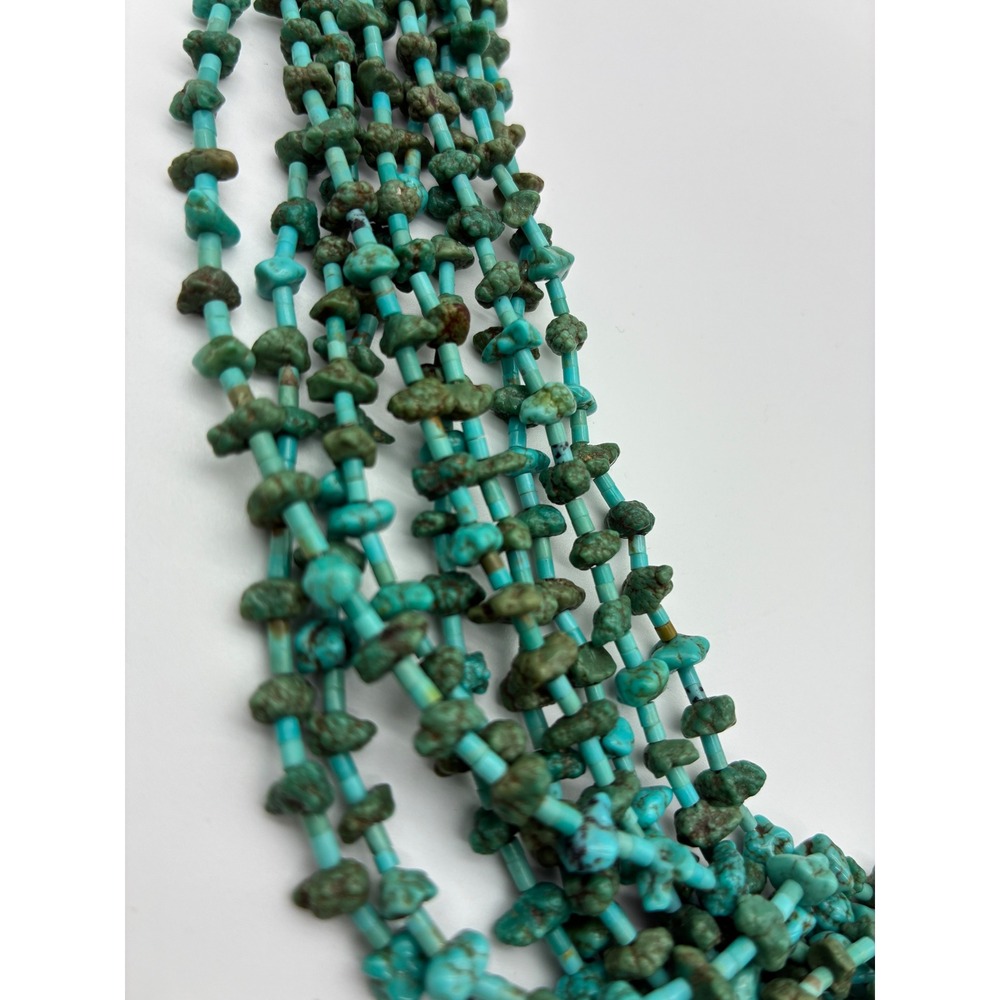 Santo Domingo Kewa Style 10 Strand Fine Turquoise Heishi Nugget Necklace 28" - Picture 6 of 6